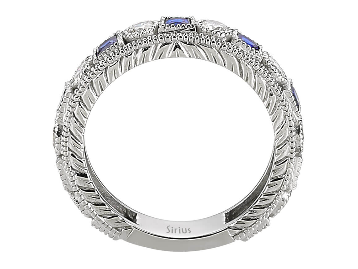 Diamant und Saphir rundum Allianz - handgefertigter Diamantschmuck aus Feingold | Sirius Diamant