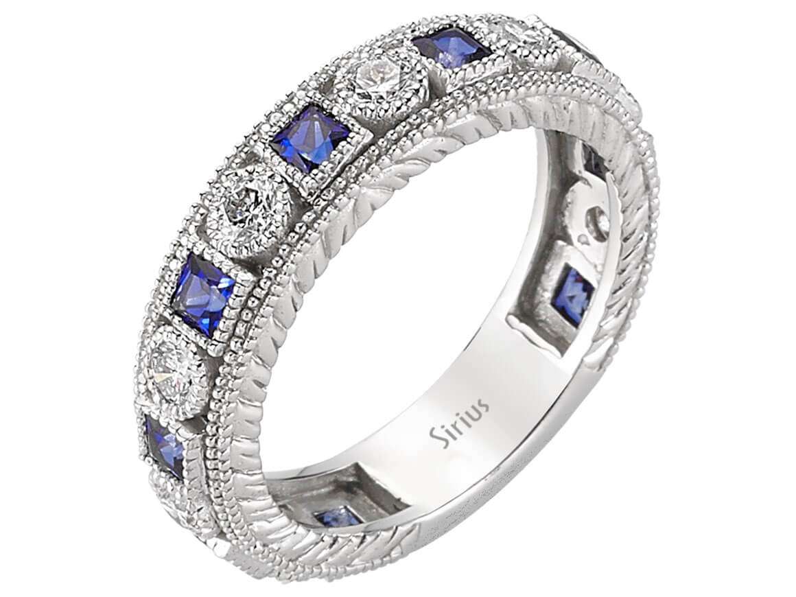Diamant und Saphir rundum Allianz - handgefertigter Diamantschmuck aus Feingold | Sirius Diamant