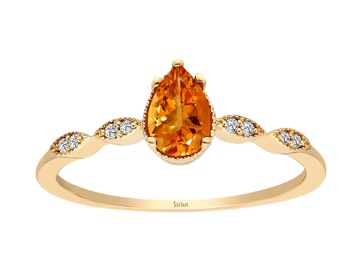Diamant und Tropfen Schliff Citrin Demeter Ring – handgefertigter Diamantschmuck aus Feingold | Sirius Diamant