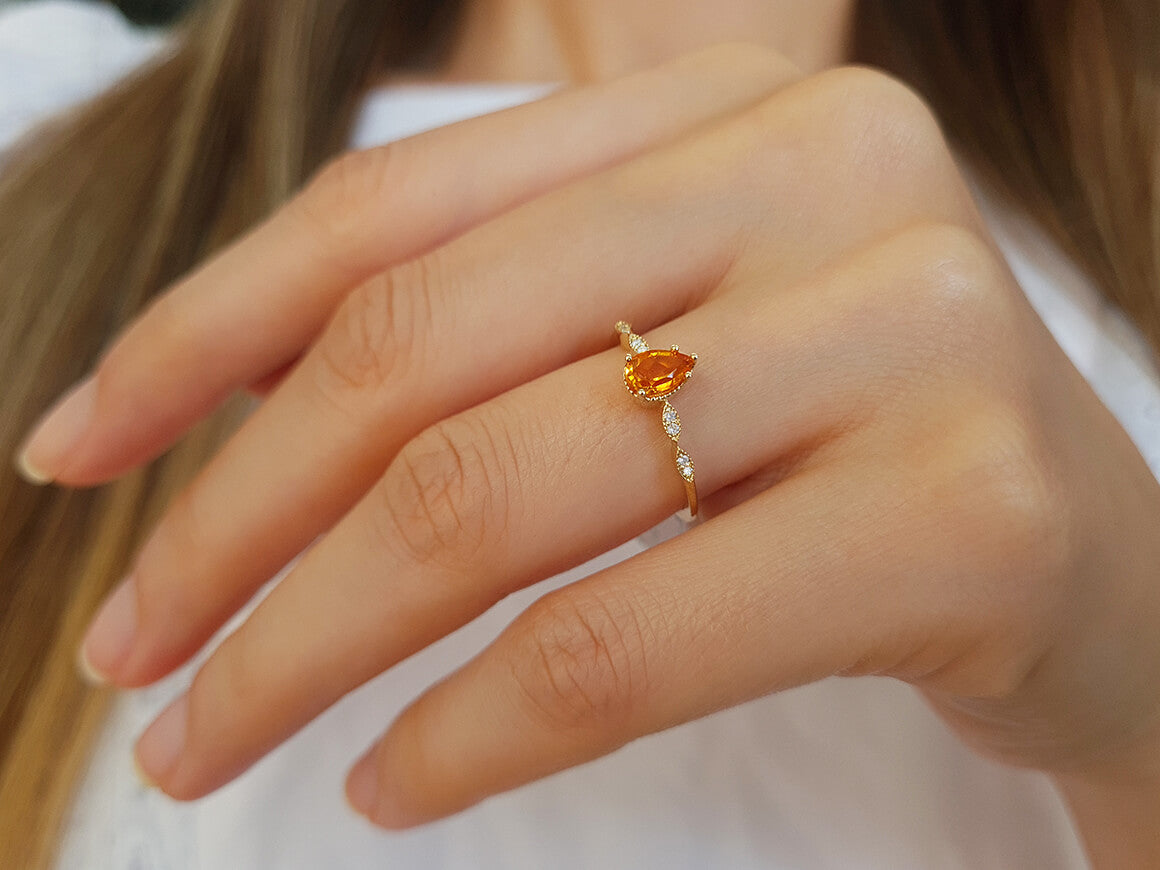 Diamant und Tropfen Schliff Citrin Demeter Ring