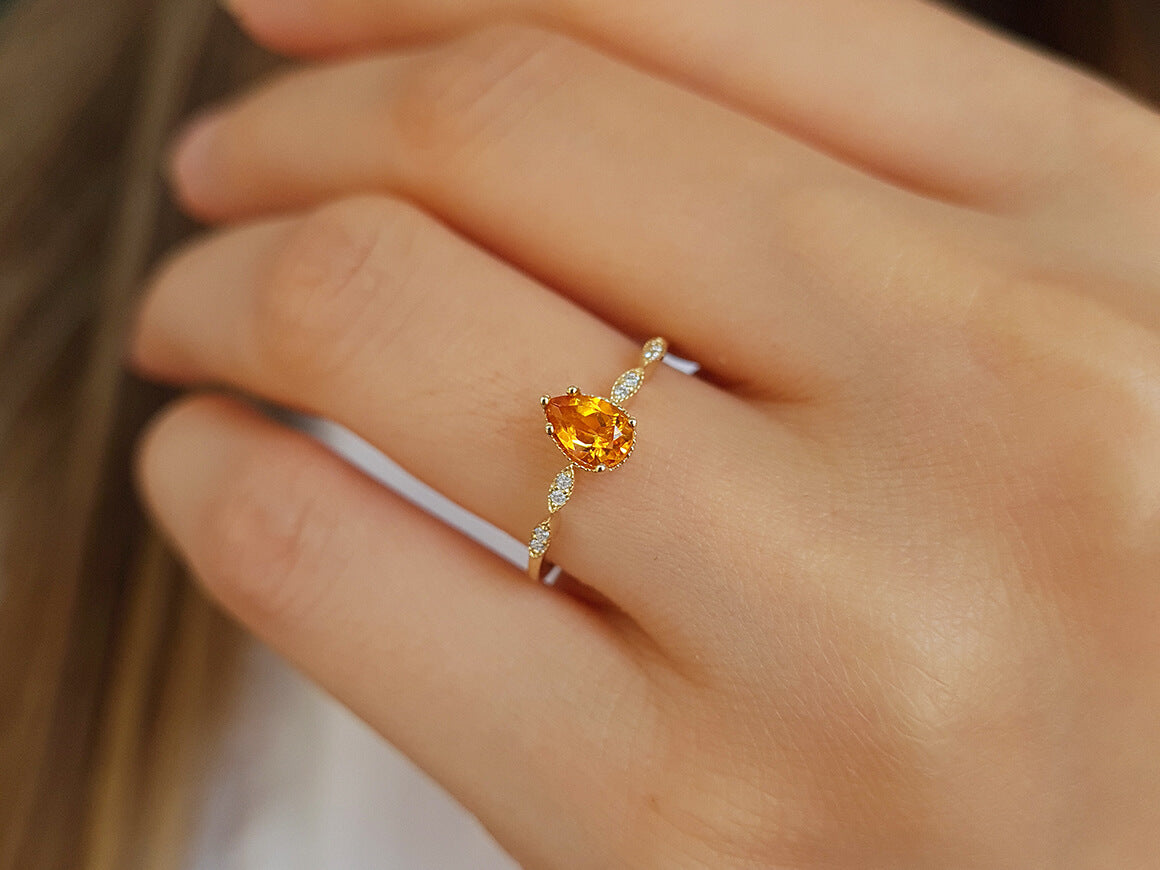 Diamond and Pear Cut Citrine Demeter Ring