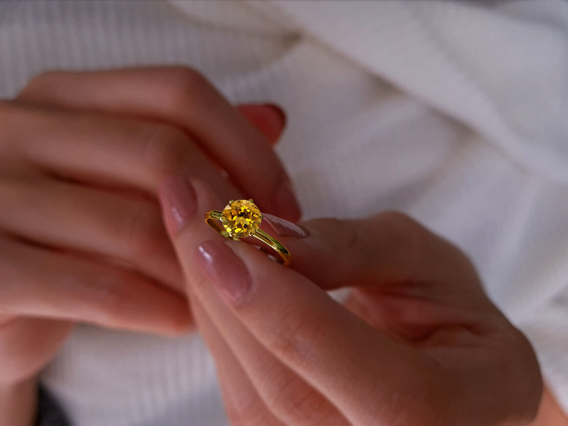 Bague vintage en or jaune 14 carats avec diamants et citrine