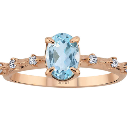 Elena-Ring mit Diamanten und skyblauen Topas-Steinen - handgefertigter Diamantschmuck aus Feingold | Sirius Diamant