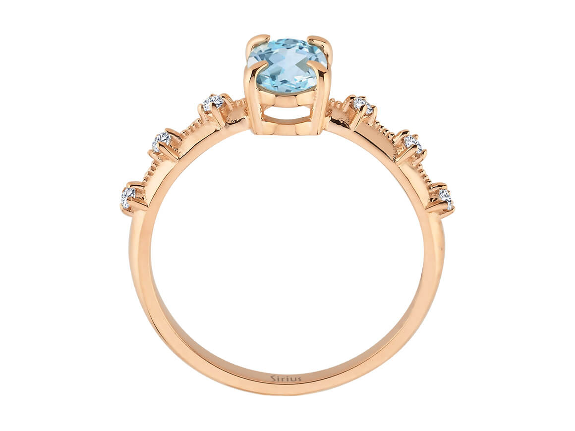 Elena-Ring mit Diamanten und skyblauen Topas-Steinen - handgefertigter Diamantschmuck aus Feingold | Sirius Diamant
