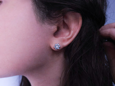 Diamond and Light Blue Topaz Daisy Earrings