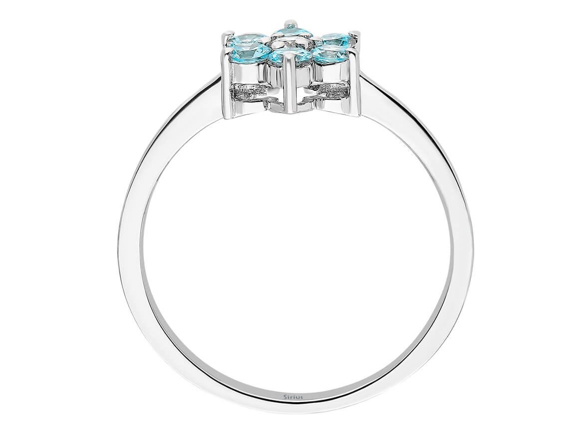 Diamant und Blauer Topas Gänseblümchen Ring - handgefertigter Diamantschmuck aus Feingold | Sirius Diamant