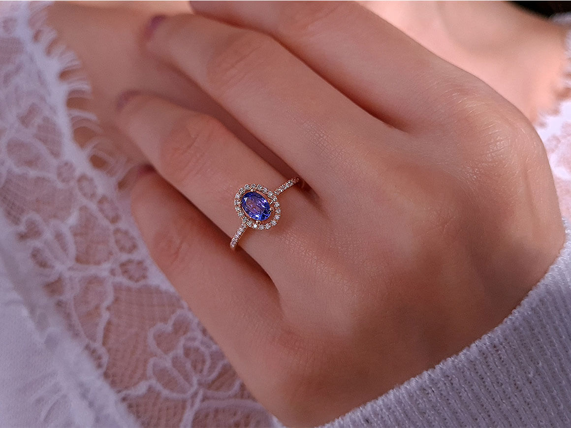 Diamant und AAA Tansanit Ring in 14k Gold