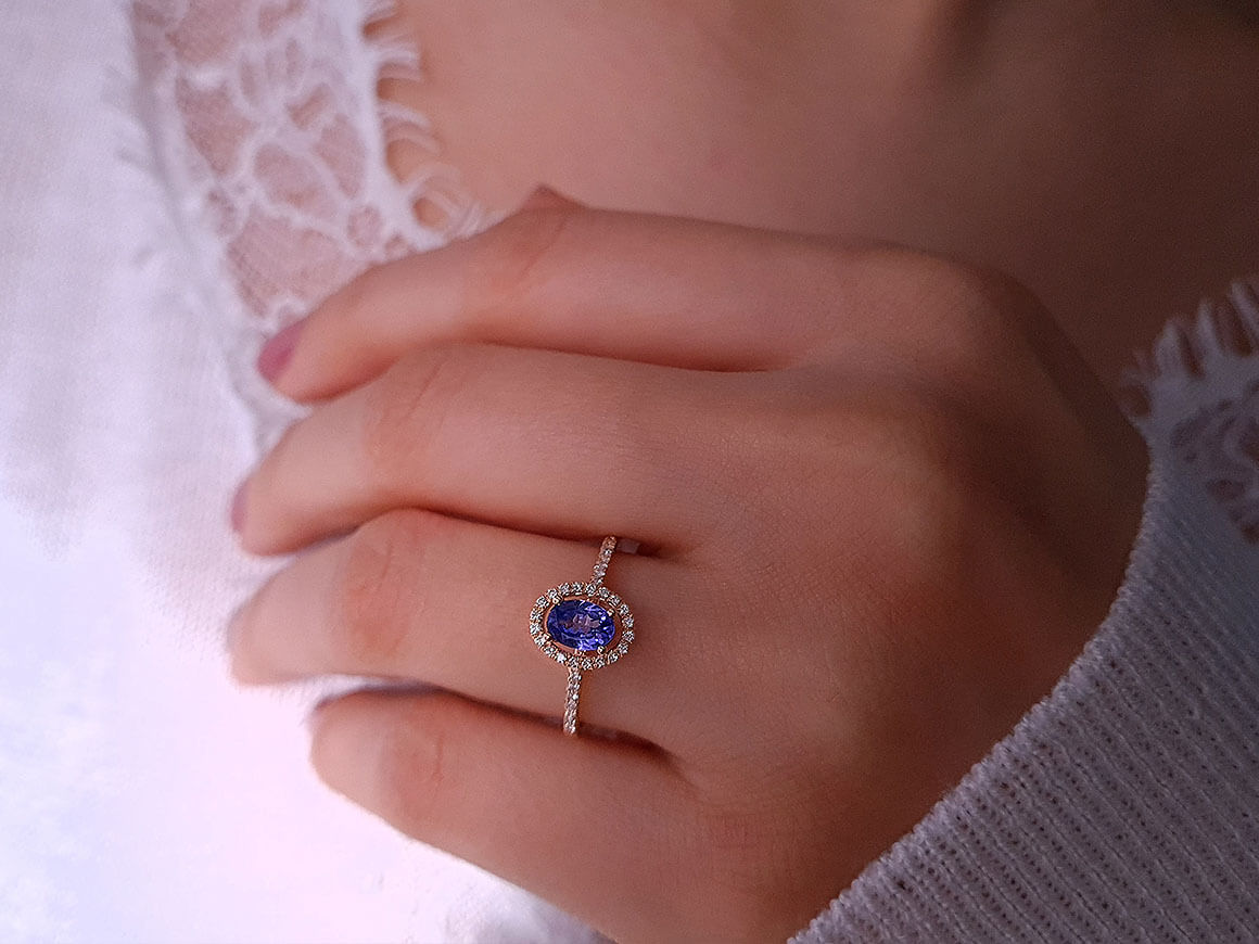 Diamant und AAA Tansanit Ring in 14k Gold