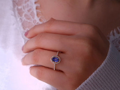 Diamant und AAA Tansanit Ring in 14k Gold