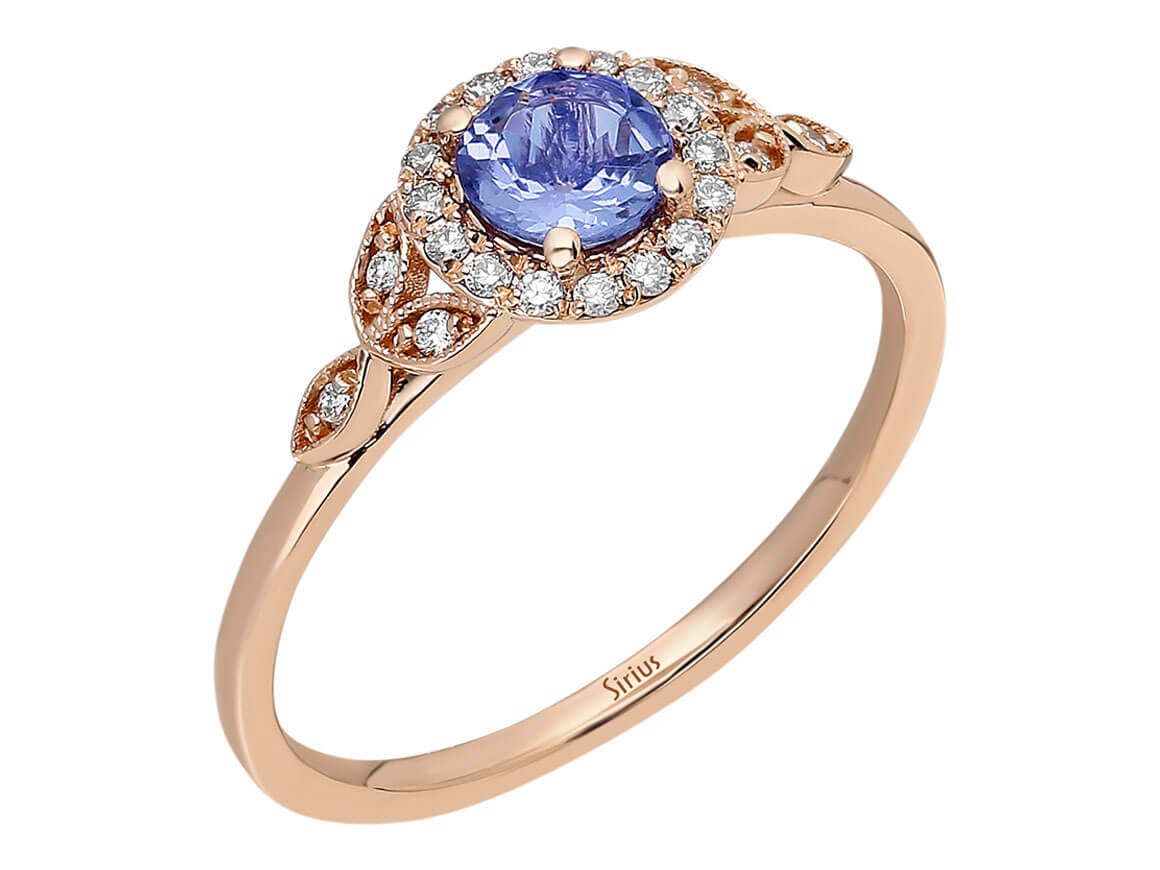 Bague en or rose avec diamants et tanzanite AAA