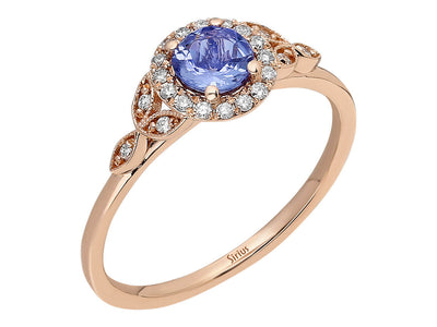 Bague en or rose avec diamants et tanzanite AAA