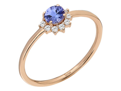 Diamant und AAA Tansanit Chi Ring in 14k Rotgold