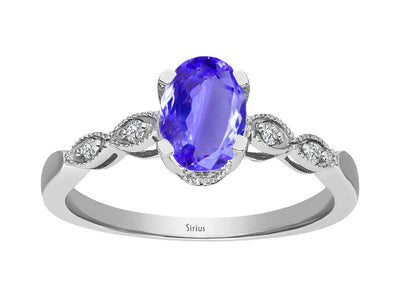 Bague tanzanite AAA avec diamants en or blanc 333 8 carats