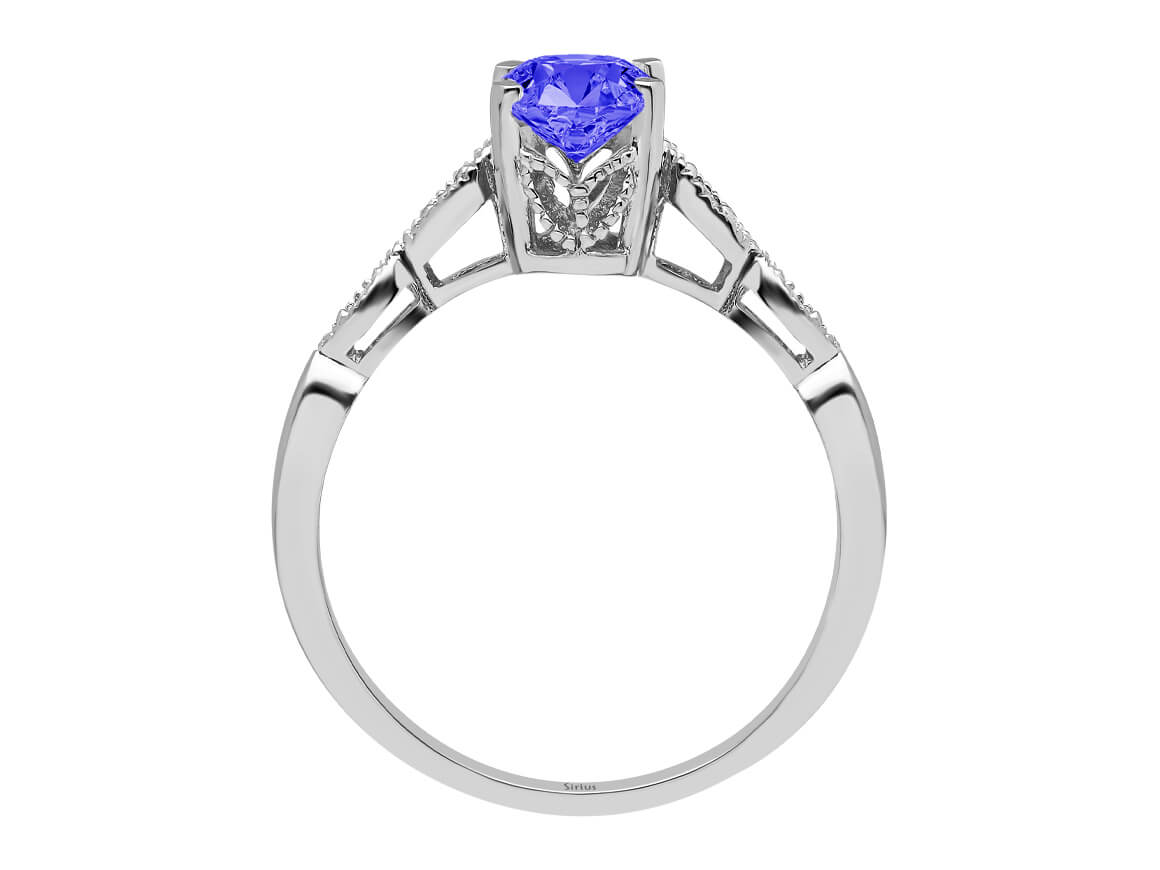 Bague tanzanite AAA avec diamants en or blanc 333 8 carats