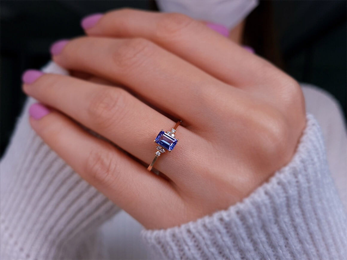 Diamant und Oktagon AAA Tansanit Ring