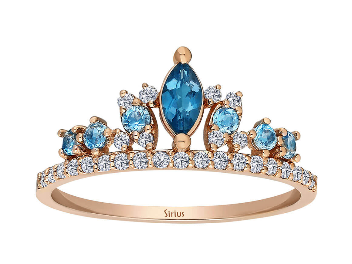 Diamant und Marquise London Blauer Topas Ring - handgefertigter Diamantschmuck aus Feingold | Sirius Diamant