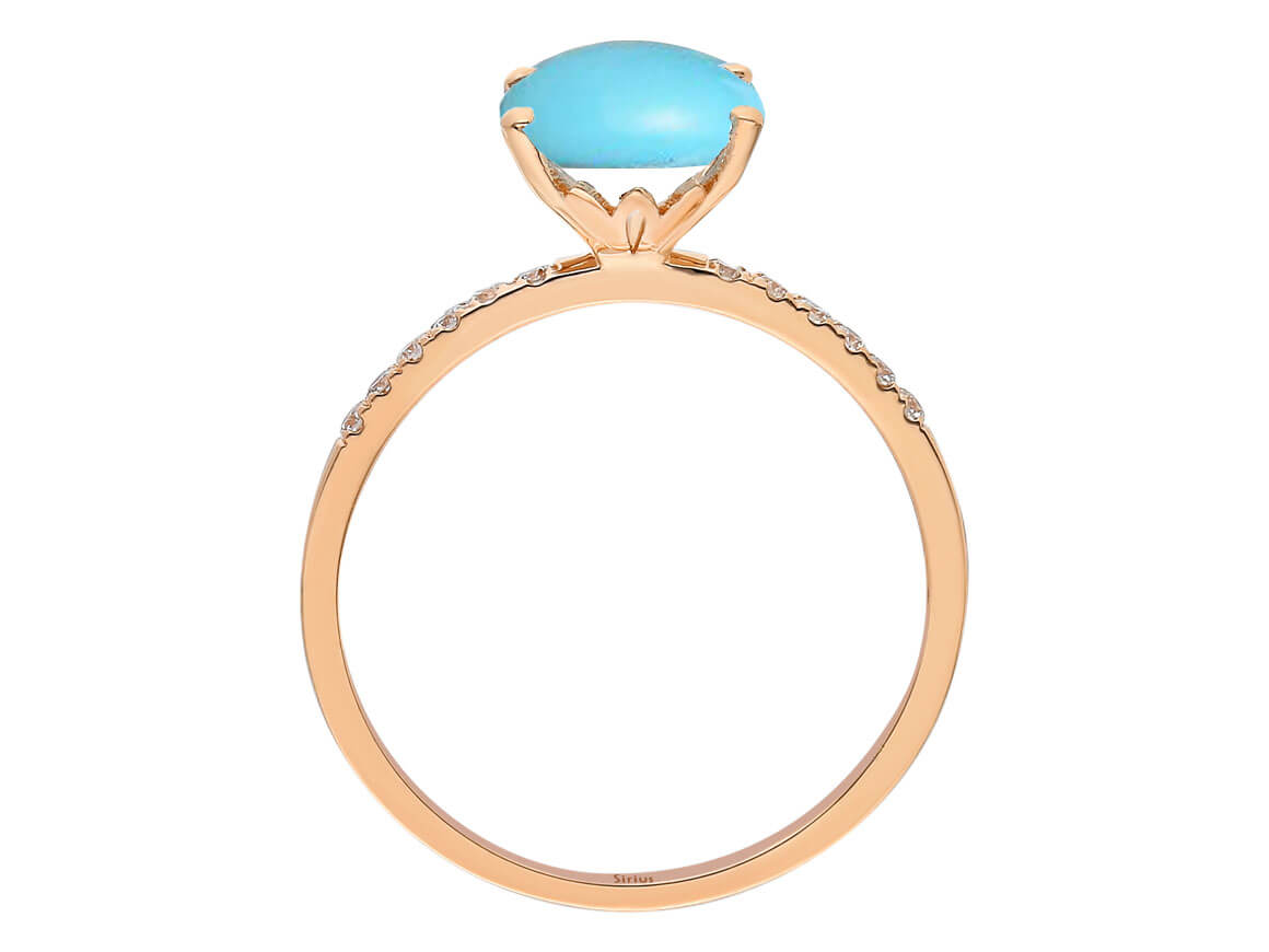 Diamant und Oval Türkis Ring in 585er 14K Rotgold - handgefertigter Diamantschmuck aus Feingold | Sirius Diamant
