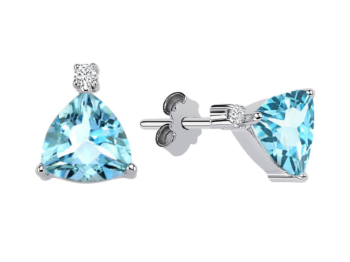 Diamant- und dreieckig geschliffener Sky Blue Topas-Ohrring - handgefertigter Diamantschmuck aus Feingold | Sirius Diamant
