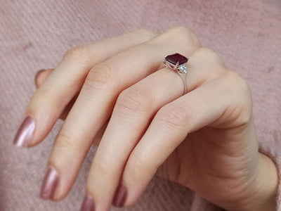 Diamond and octagon cut ruby ring