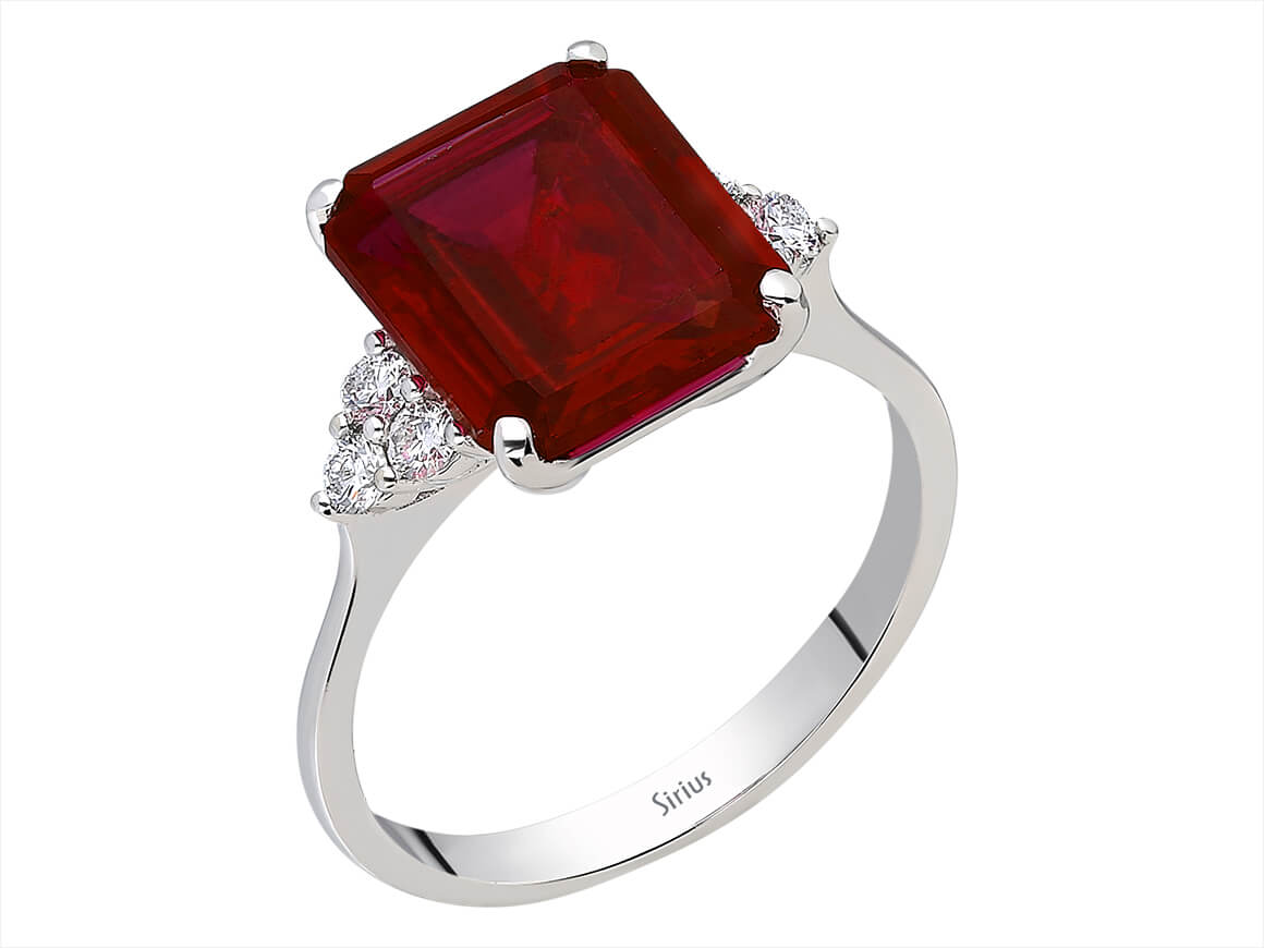 Diamant und Oktagon Schliff Rubin Ring - handgefertigter Diamantschmuck aus Feingold | Sirius Diamant