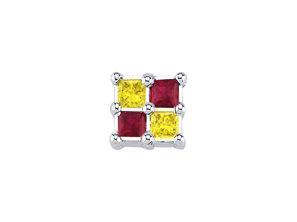 Diamond and ruby yellow-red men's earrings