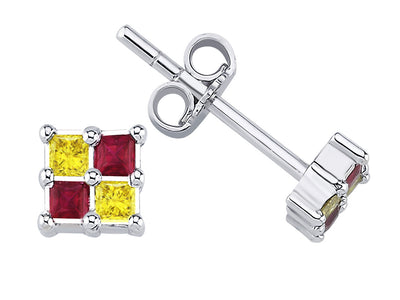 Diamond and ruby yellow-red earrings