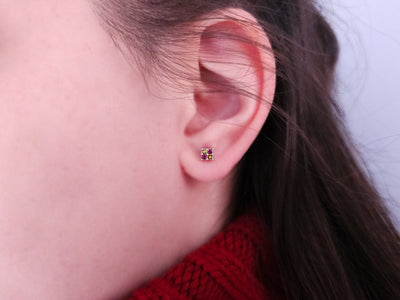 Diamond and ruby yellow-red earrings