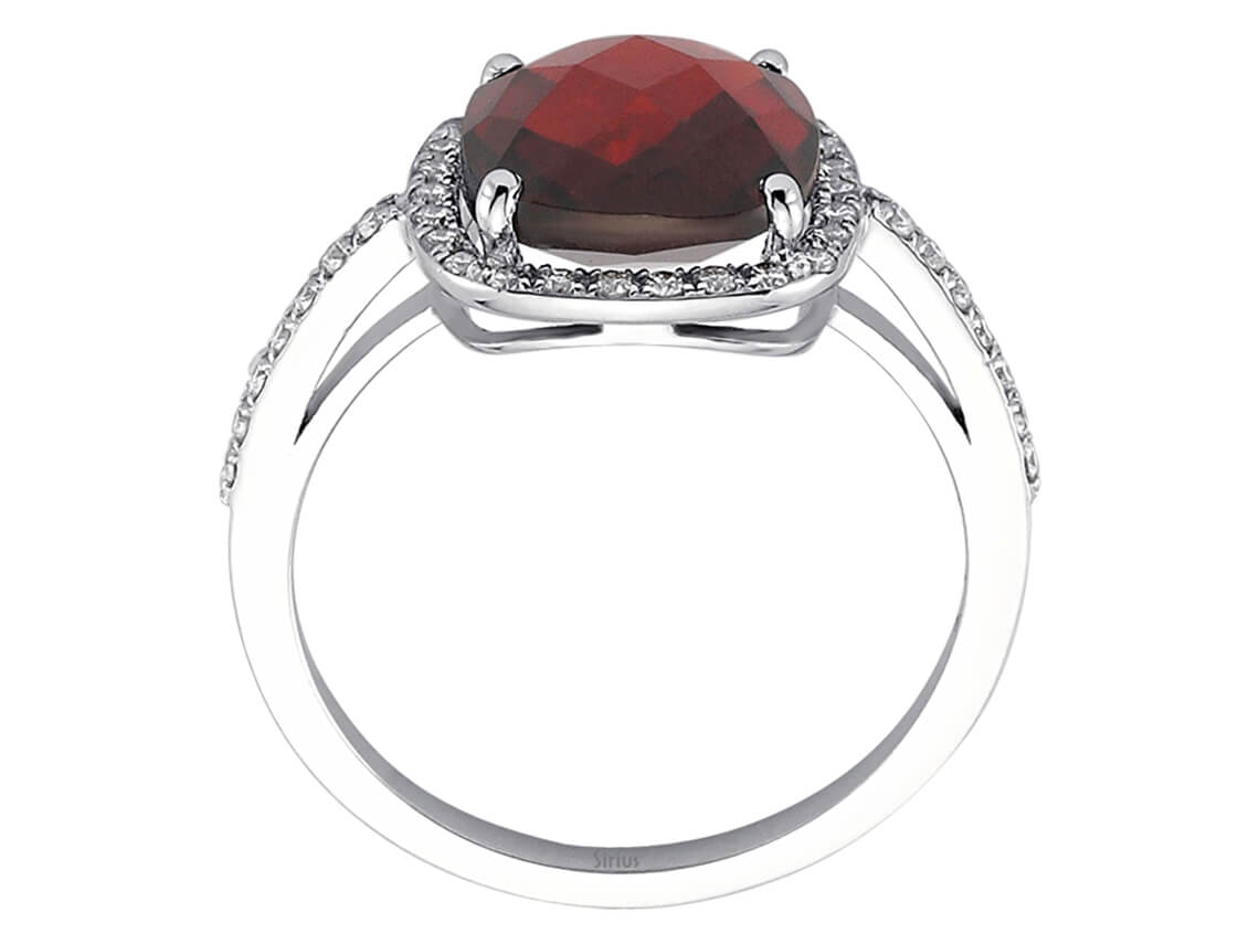 Diamant und Cushion-Schliff Garnet Ring – handgefertigter Diamantschmuck aus Feingold | Sirius Diamant