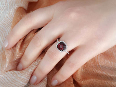 Diamond and Cushion-Cut Garnet Ring