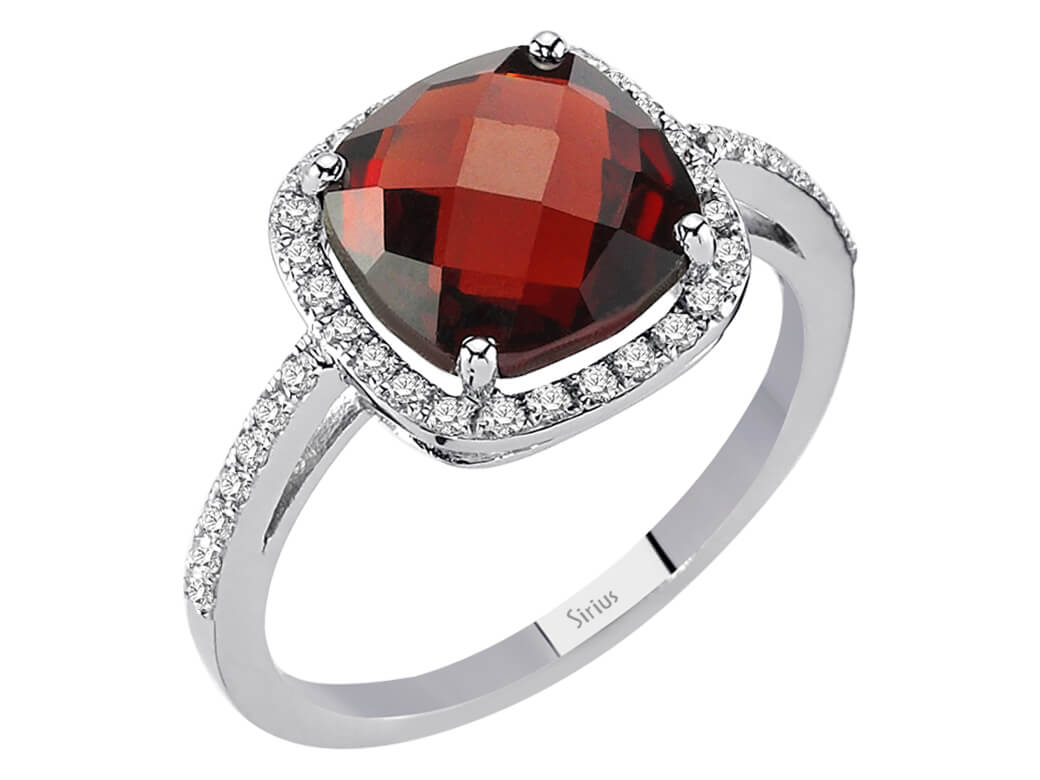 Diamant und Cushion-Schliff Garnet Ring – handgefertigter Diamantschmuck aus Feingold | Sirius Diamant