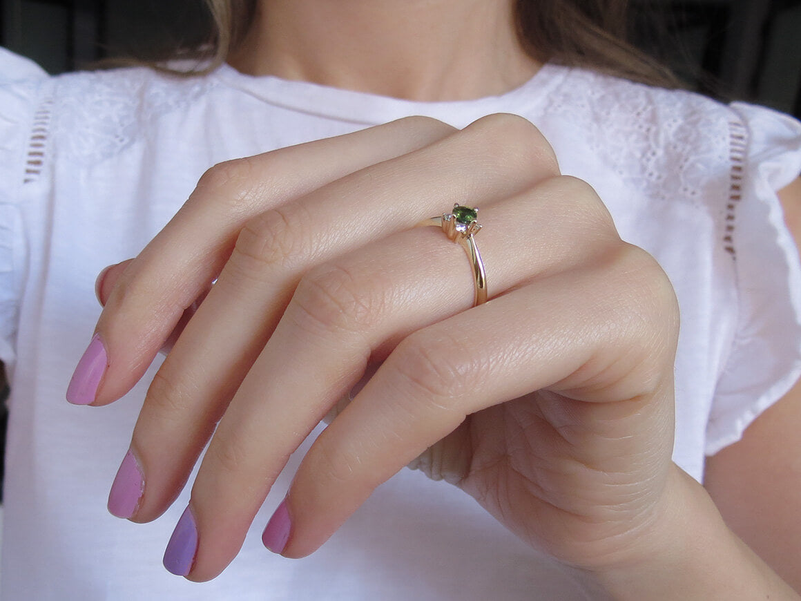 Diamond and Green Sapphire Aurora Gemini Ring