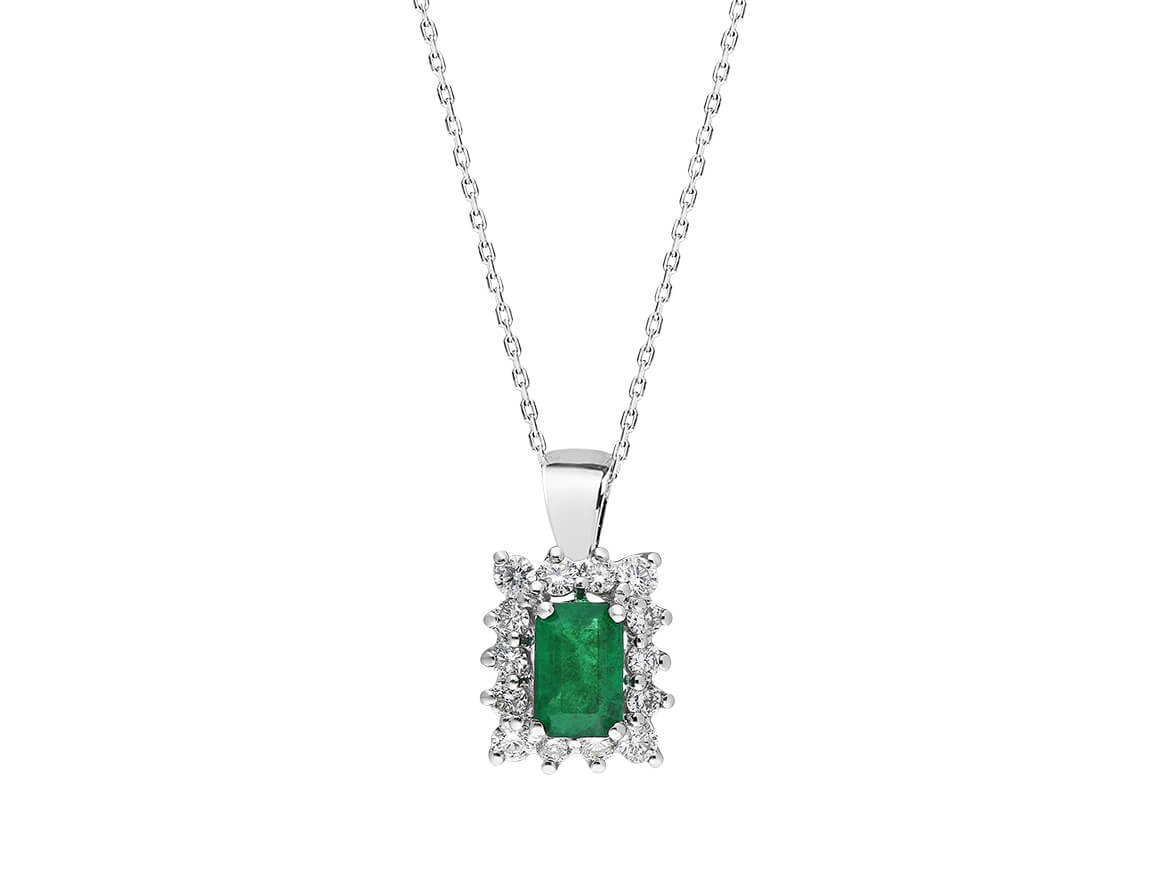 Diamant und Oktagon Smaragd Collier - handgefertigter Diamantschmuck aus Feingold | Sirius Diamant