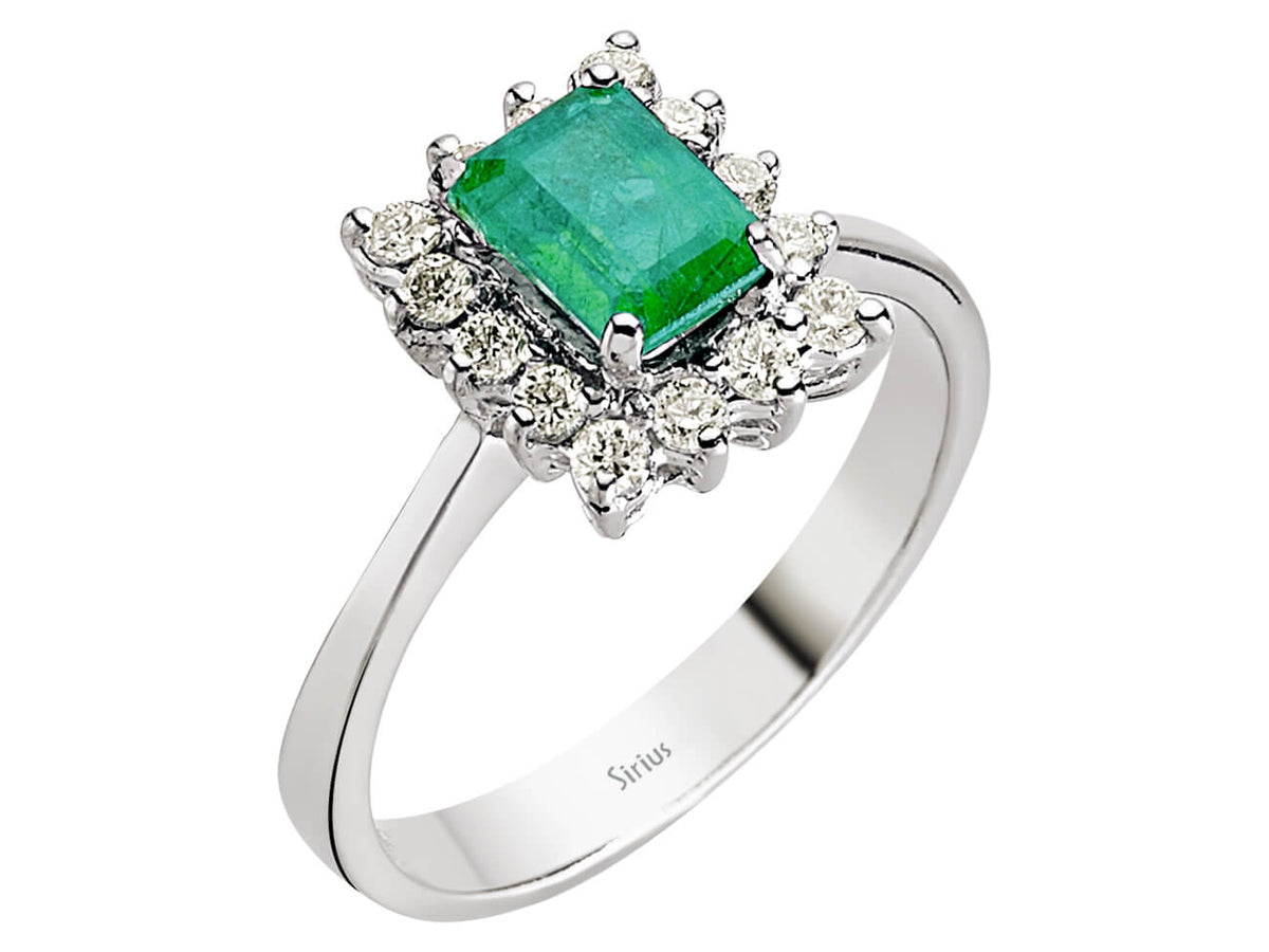 Diamant und Oktagon Smaragd Ring - handgefertigter Diamantschmuck aus Feingold | Sirius Diamant