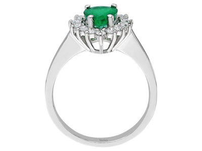Diamond and drop emerald ring in 14 K white gold