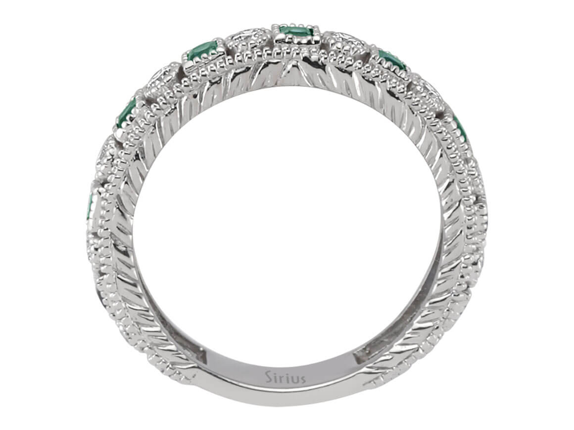 Diamant und Smaragd rundum Allianz - handgefertigter Diamantschmuck aus Feingold | Sirius Diamant