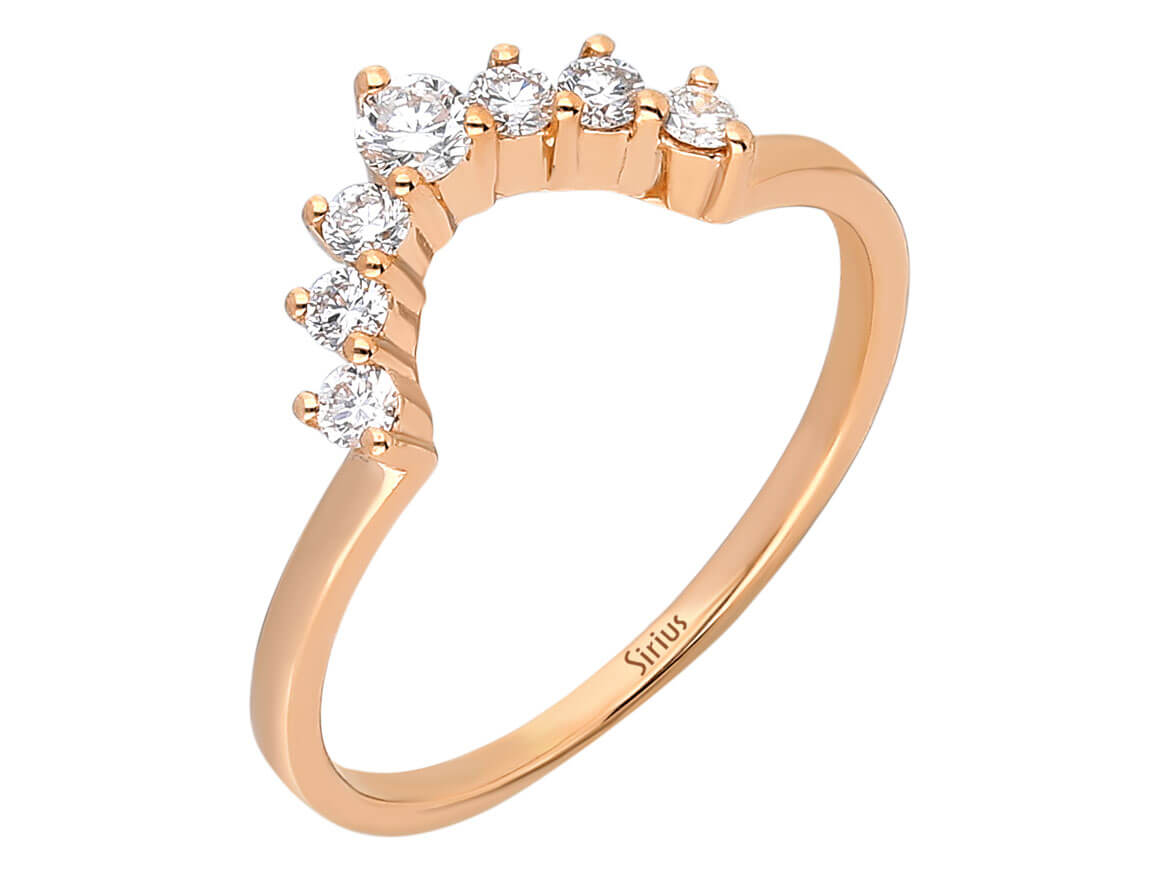 Diamond crescent rose ring in 14K red gold