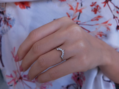 Diamond crescent ring in 14K white gold