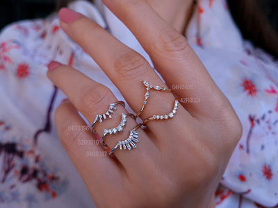 Diamond crescent ring in 14K white gold