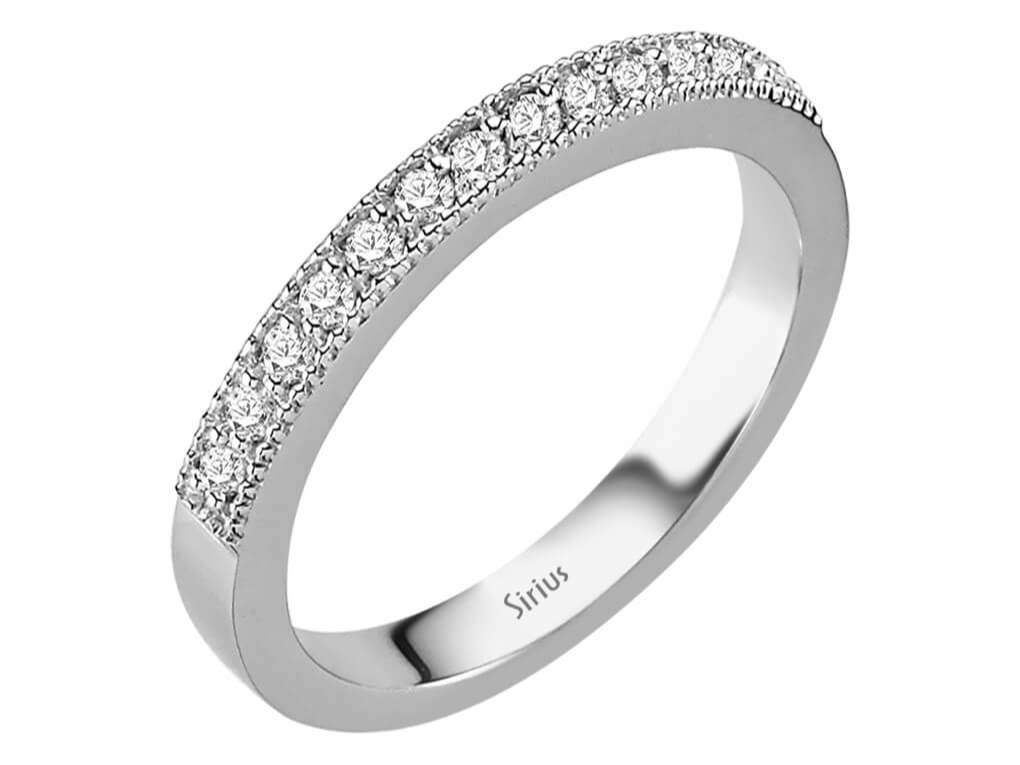 Alliance demi-ronde en or blanc 585 14 carats avec diamants de 0,20 carat