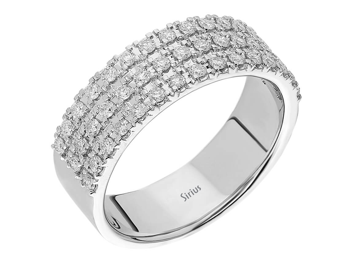 Bague demi-ronde Trilogy à trois rangs de diamants en or blanc 585