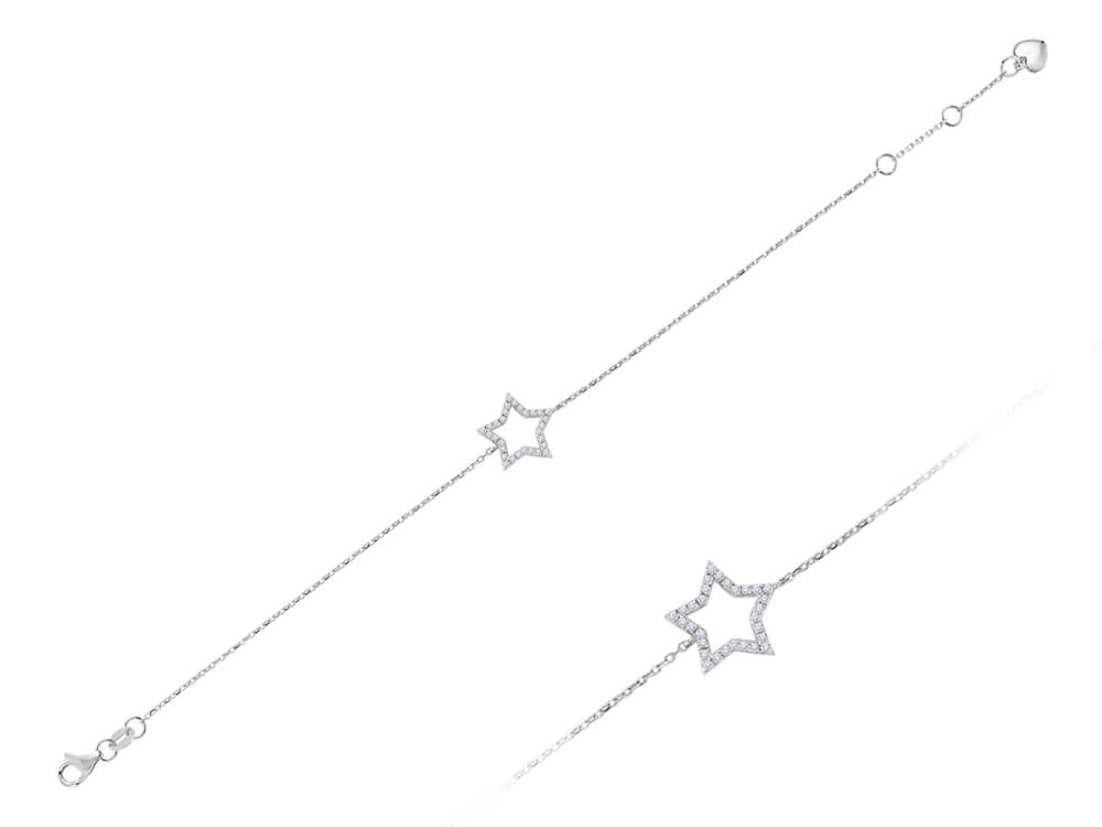 H Farbe 0,11 Karat Diamant Stern Armband in 750 er 18 Karat Weißgold - handgefertigter Diamantschmuck aus Feingold | Sirius Diamant