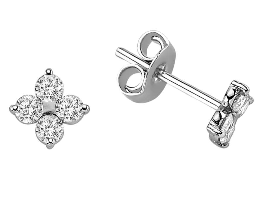 Diamant Klee Ohrringe in 14 Karat Weißgold - handgefertigter Diamantschmuck aus Feingold | Sirius Diamant