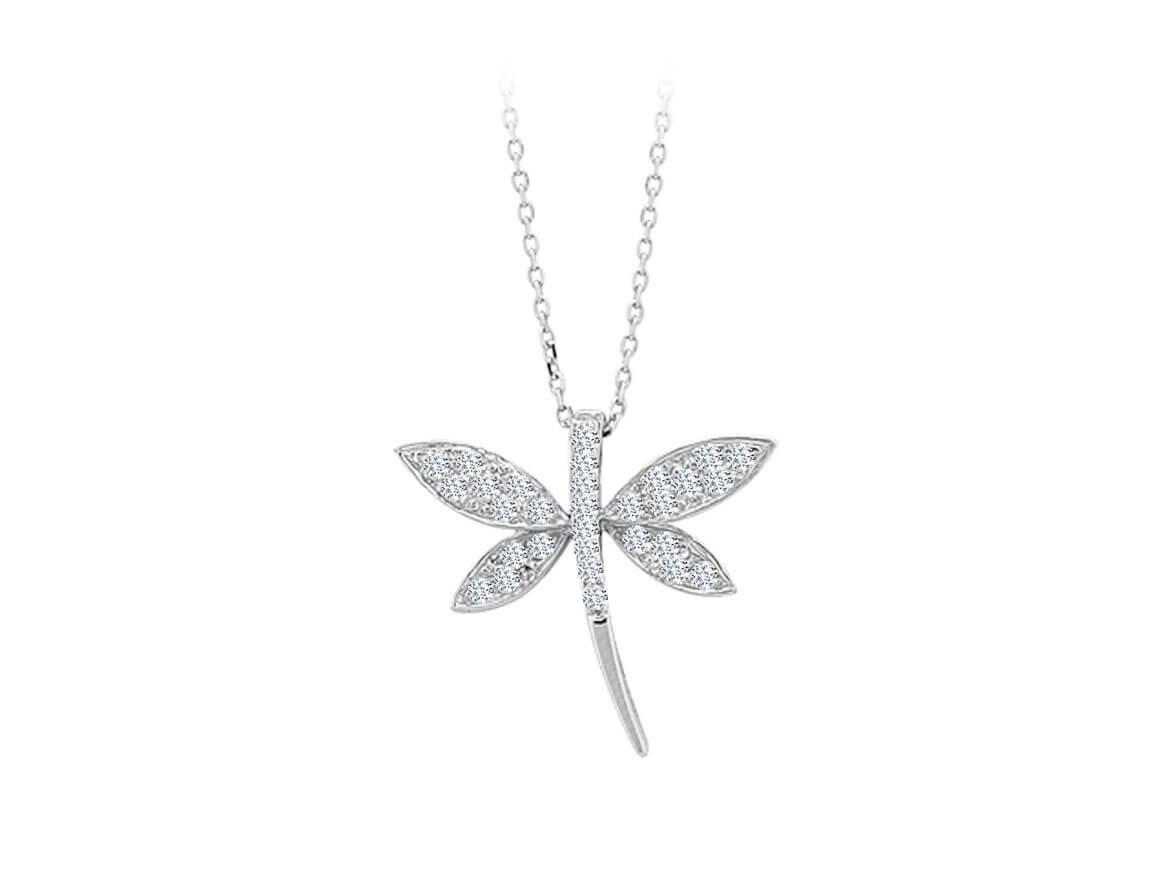 0,14 Karat Diamant Libelle Collier in 333er 8 Karat Weißgold – handgefertigter Diamantschmuck aus Feingold | Sirius Diamant