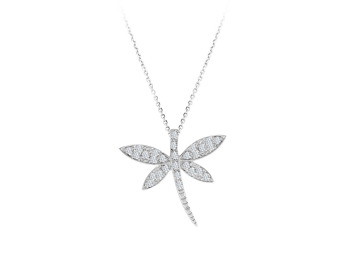 Diamant Libelle Collier in 333er 8 Karat Weißgold - handgefertigter Diamantschmuck aus Feingold | Sirius Diamant