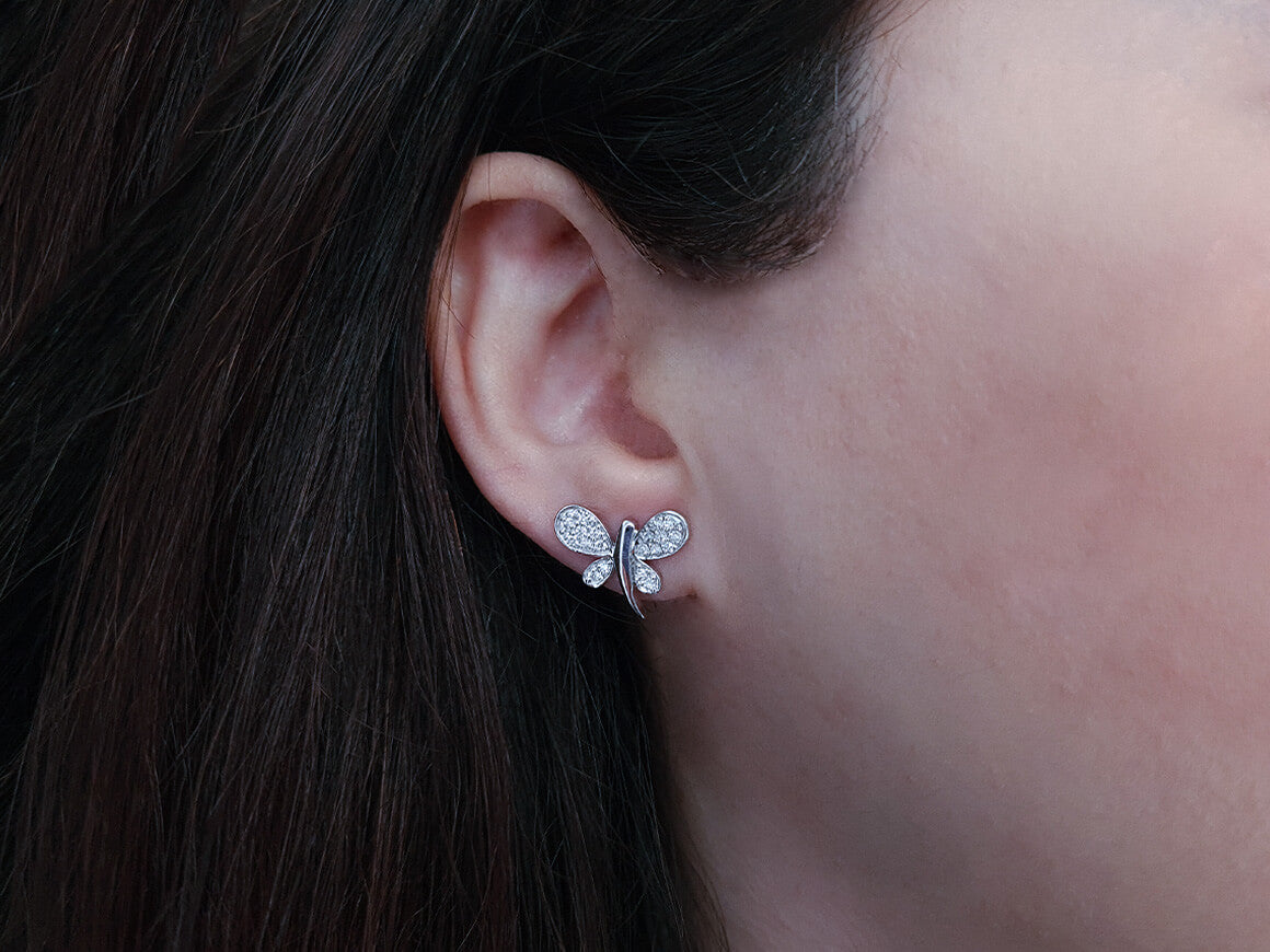 0.46 total carat diamond dragonfly earrings in 14 carat white gold
