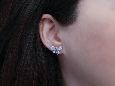 0.46 total carat diamond dragonfly earrings in 14 carat white gold