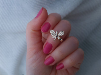 0.23 carat diamond dragonfly ring in 14 carat white gold