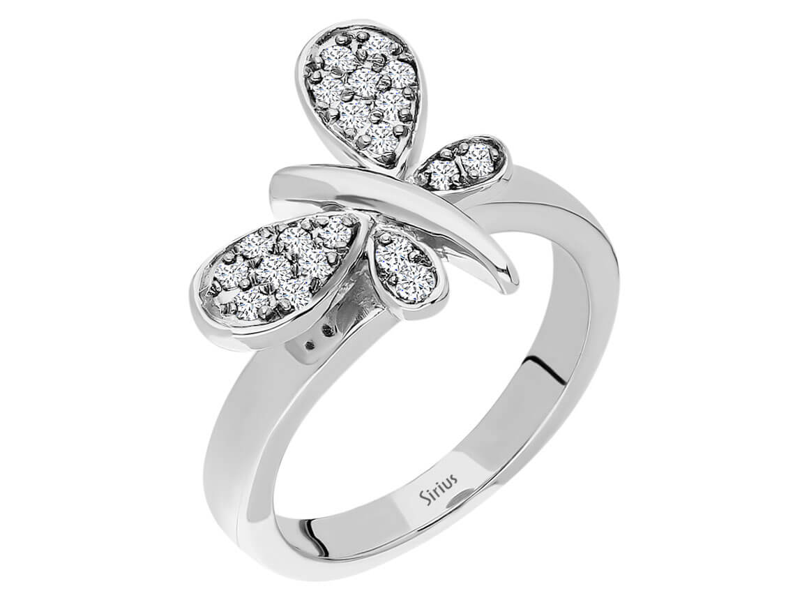 0.23 carat diamond dragonfly ring in 14 carat white gold