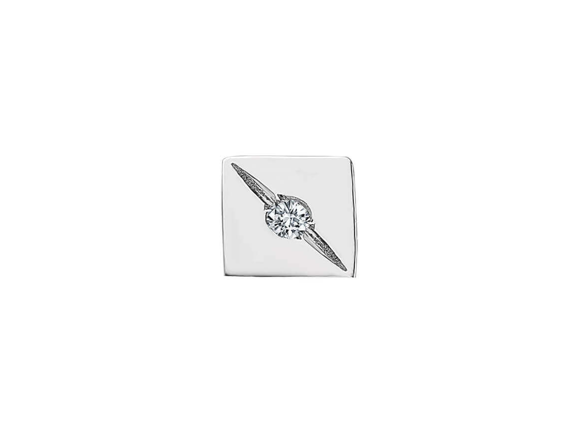 0.02 carat diamond square solitaire stud earrings in 14K white gold
