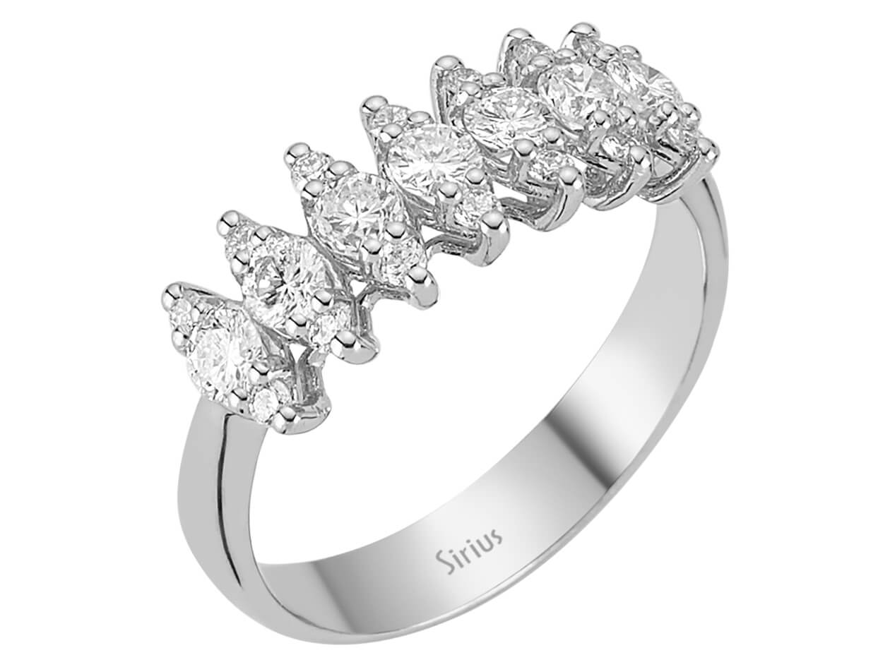 Marquise Schliff Diamant Effekt Allianz in 585er 14 K Weißgold - handgefertigter Diamantschmuck aus Feingold | Sirius Diamant